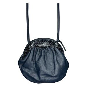 Vintage Round Navy Clamshell Leather Bag Anne Klein for Calderon